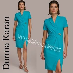 ⭐🆕 Donna Karan Black Label turquoise blue brass detail dress